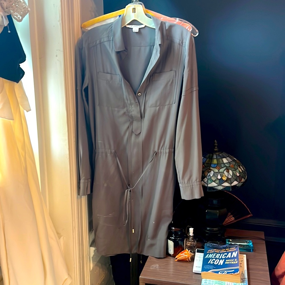 Grey silk DVF shirt dress